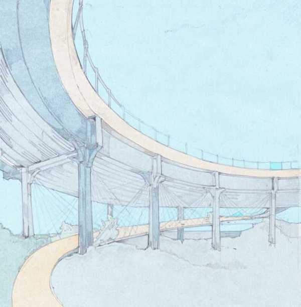 Curved ramp up to pier- click to return.
