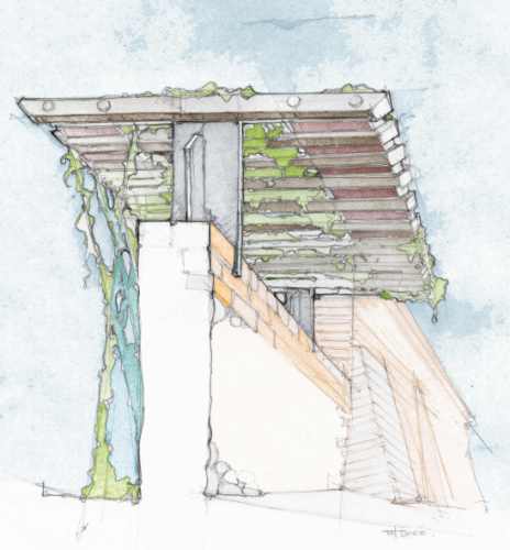 Cross- section of pergola through wall, click to return.
