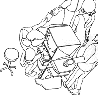 Sketch showing operator working around vertical totem.